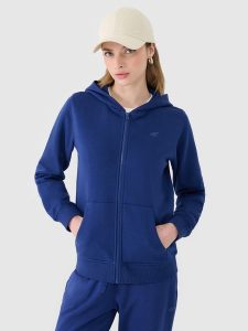 4F Bluza dresowa rozpinana z kapturem damska - granatowa XS. Niebieskie bluzy 4f, xs, bez wzorów, z bawełny, z kapturem. W wyprzedaży za 99,99 zł.