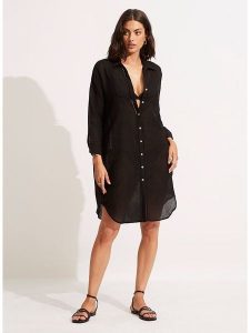 Seafolly Sukienka w kolorze czarnym rozmiar: XS/S. Czarne sukienki Seafolly, s, bez wzorów, z bawełny, bez kołnierzyka, bez ramiączek, midi. Za 131,74 zł.