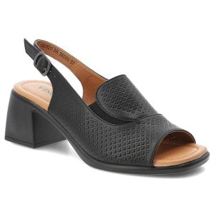 Sandały damskie Vinceza, cholewka ze skóry naturalnej licowej z perforacją odkryty przód elegancki fason na stabilnym obcasie, czarne, 66920. Czarne sandały VINCEZA, bez wzorów, ze skóry, bez obcasa, bez zapięcia. Za 159,00 zł.