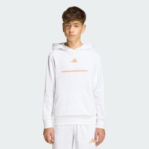 Bluza z kapturem adidas Slogan Fleece Hoodie. Białe bluzy ADIDAS, bez wzorów, z kapturem. Za 179,00 zł.