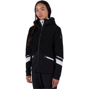 Kurtka narciarska damska z pełnym zamkiem z polaru Rossignol Wispile. Czarne kurtki Rossignol, na zimę, bez wzorów, z polaru, z kapturem. Za 533,35 zł.