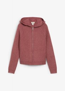 Sweter rozpinany z kapturem. Fioletowe kardigany bonprix, z dzianiny. Za 159,99 zł.