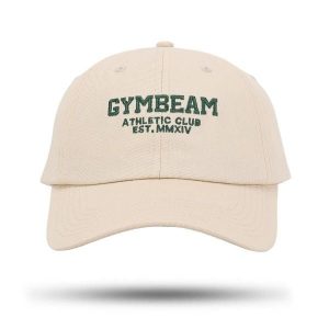 Czapka unisex fitness z daszkiem beżowa Athletic Club. Brązowe czapki GYMBEAM, bez wzorów, sportowe. Za 59,90 zł.