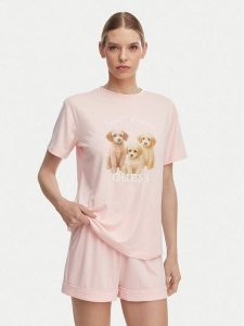 Guess Piżama O6GX05 KH110 Różowy jasny Relaxed Fit. Czerwone piżamy Guess, z aplikacjami, z syntetyku, bez ramiączek. Za 264,99 zł.