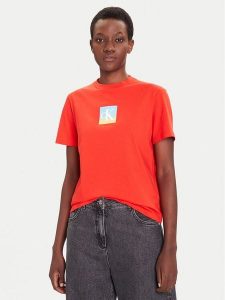 Calvin Klein Jeans T-Shirt Classic Monogram LV047D874G Czerwony Relaxed Fit. Czerwone t-shirty Calvin Klein Jeans, xxs, bez wzorów, z bawełny, bez kołnierzyka, bez ramiączek. Za 89,99 zł.