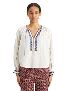 Scotch & Soda Bluzka w kolorze kremowym rozmiar: 36. Brązowe bluzki Scotch & Soda, bez wzorów, bez kołnierzyka, bez ramiączek. Za 197,63 zł.