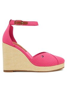 Tommy Hilfiger Półbuty Flag High Wedge Espad Closed Toe FW0FW08494 Różowy. Czerwone czółenka TOMMY HILFIGER, bez wzorów, z materiału, bez obcasa, na koturnie, bez zapięcia. Za 269,99 zł.