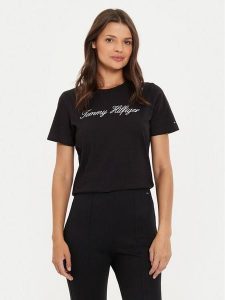 Tommy Hilfiger T-Shirt Script WW0WW43459 Czarny Regular Fit. Czarne t-shirty TOMMY HILFIGER, l, bez wzorów, z bawełny, bez kołnierzyka, bez ramiączek. Za 119,99 zł.