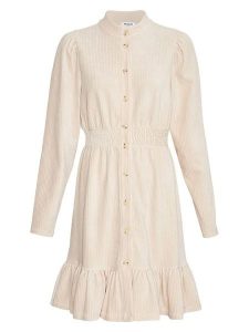 MOSS COPENHAGEN Sukienka "Floriana" w kolorze kremowym rozmiar: L/XL. Brązowe sukienki Moss Copenhagen, l, bez wzorów, bez kołnierzyka, bez ramiączek, midi. Za 198,10 zł.