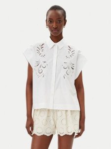 TWINSET Koszula 251TP2171 Biały Regular Fit. Białe koszule Twinset, bez wzorów, z bawełny, bez kołnierzyka, bez ramiączek. Za 469,99 zł.