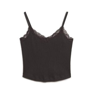 Krótki top z koronkowymi wykończeniami dla kobiet Superdry Athletic Essentials. Czarne topy Superdry, l, bez wzorów, z koronki, eleganckie, bez kołnierzyka, bez ramiączek. Za 102,85 zł.