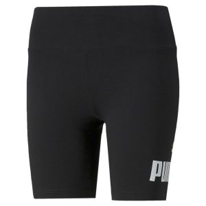 Damskie krótkie legginsy Essentials Logo PUMA Black. Czarne legginsy Puma, bez wzorów, z gumy, krótkie. Za 135,73 zł.