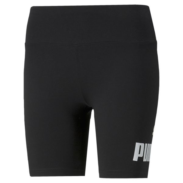 Damskie krótkie legginsy Essentials Logo PUMA Black. Czarne legginsy Puma, bez wzorów, z gumy, krótkie. Za 135,73 zł.