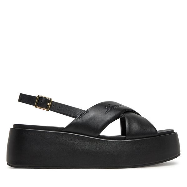 Sandały LOVE MOSCHINO. Czarne sandały LOVE MOSCHINO, bez wzorów, bez obcasa, na koturnie, bez zapięcia. Za 479,99 zł.