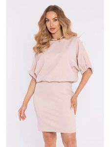 Made of emotion Sukienka w kolorze beżowym rozmiar: L. Brązowe sukienki Made Of Emotion, l, bez wzorów, bez kołnierzyka, bez ramiączek, mini. Za 254,99 zł.