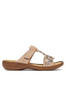 Rieker Klapki 608K2-31 Beżowy. Brązowe klapki Rieker, bez wzorów, bez obcasa. Za 299,99 zł.