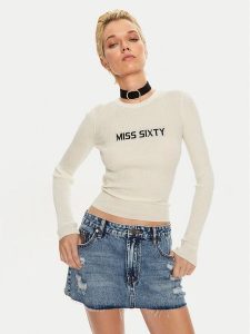 Miss Sixty Bluzka 6L3RJ7291000 Écru Regular Fit. Bluzki Miss Sixty, l, bez wzorów, z wełny, bez kołnierzyka, bez ramiączek. Za 269,99 zł.