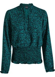 Bluzka z przeszyciem cienkimi gumkami. Niebieskie bluzki bonprix, bez wzorów, bez kołnierzyka, bez ramiączek. Za 54,99 zł.