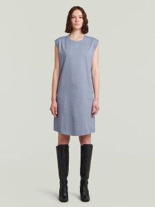 G-Star Sukienka w kolorze błękitnym rozmiar: M. Niebieskie sukienki G-Star, na co dzień, m, bez wzorów, z bawełny, retro, bez kołnierzyka, bez ramiączek, midi, proste. Za 178,37 zł.