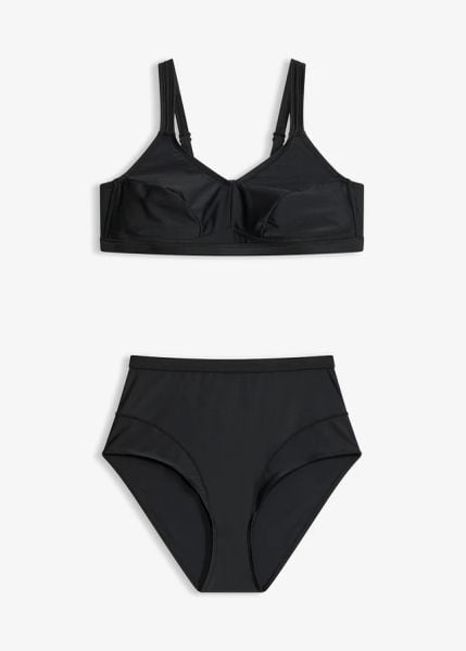 Zabudowane bikini z szybkoschnącego materiału (2 części). Czarne bikini bonprix, bez wzorów. Za 74,99 zł.