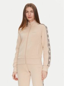 Guess Bluza V2YQ16 KB3P2 Beżowy Regular Fit. Brązowe bluzy Guess, xs, z aplikacjami, z bawełny, bez kaptura. Za 259,99 zł.
