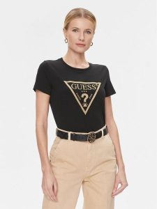 Guess T-Shirt W4RI69 J1314 Czarny Regular Fit. Czarne t-shirty Guess, xs, z aplikacjami, z bawełny, bez kołnierzyka, bez ramiączek. Za 119,99 zł.