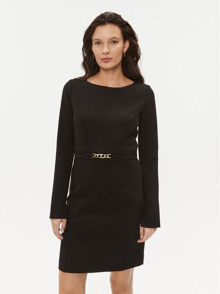 TWINSET Sukienka codzienna 232TT2195 Czarny Regular Fit. Czarne sukienki Twinset, na co dzień, bez wzorów, z syntetyku, bez kołnierzyka, bez ramiączek, proste. Za 589,00 zł.