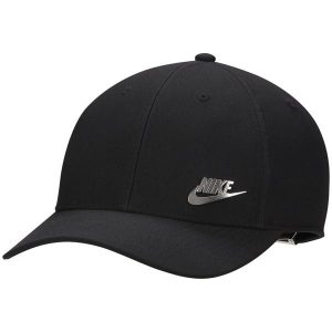 Czapka Nike Dri-FIT Club Structured Metal Logo, Dla obu płci. Czarne czapki Nike, bez wzorów, z poliesteru, sportowe. Za 100,99 zł.