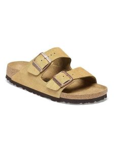 Birkenstock Skórzane klapki "Arizona" w kolorze beżowym rozmiar: 39. Brązowe klapki Birkenstock, bez wzorów, ze skóry, z otwartym noskiem, bez obcasa. Za 443,38 zł.