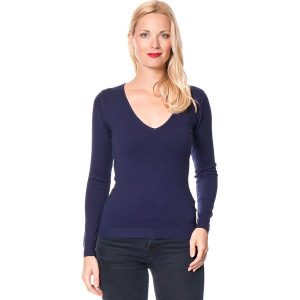 Sweter w kolorze granatowym. Niebieskie swetry klasyczne marki William de Faye, z kaszmiru. W wyprzedaży za 113,95 zł.