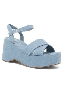 Jenny Fairy Sandały MOBBY KL E2206-101 Niebieski. Niebieskie sandały Jenny Fairy, bez wzorów, z materiału, bez obcasa, na koturnie, bez zapięcia. Za 139,99 zł.
