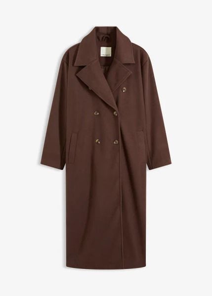 Płaszcz oversize z imitacji wełny. Brązowe płaszcze bonprix, bez wzorów, z wełny, bez kaptura. Za 379,99 zł.