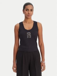 Fracomina Top FP26ST2003J42701 Czarny Slim Fit. Czarne topy Fracomina, s, bez wzorów, z syntetyku, bez kołnierzyka, bez ramiączek. Za 188,99 zł.