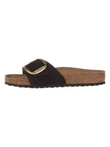 Birkenstock Skórzane klapki "Madrid Big Buckle" w kolorze czarnym rozmiar: 40. Czarne klapki Birkenstock, bez wzorów, z otwartym noskiem, bez obcasa. Za 461,45 zł.