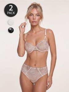 Majtki figi z haftowaną siateczką 2 pack - wielobarwny. Figi Sinsay, bez wzorów. Za 17,99 zł.
