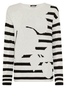Olsen Sweter w kolorze biało-czarnym rozmiar: 36. Białe swetry oversize Olsen, bez wzorów, ze splotem, bez ramiączek. Za 174,95 zł.