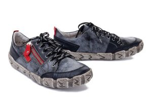 RIEKER L0302-14 blue, półbuty damskie. Niebieskie półbuty Rieker, bez wzorów, bez obcasa, bez zapięcia. Za 258,93 zł.