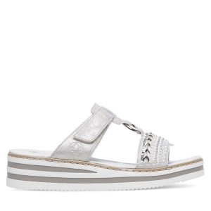 Klapki Rieker. Szare klapki Rieker, bez wzorów, bez obcasa. Za 299,99 zł.