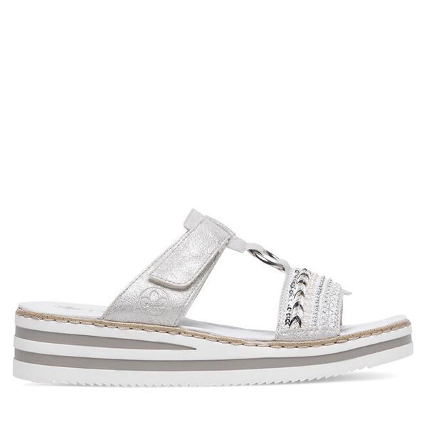 Klapki Rieker. Szare klapki Rieker, bez wzorów, bez obcasa. Za 299,99 zł.