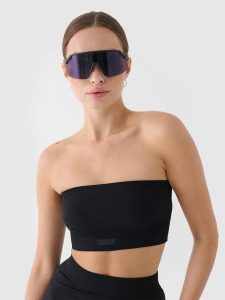 4F Crop top bandeau slim szybkoschnący damski - czarny XS/S. Czarne topy 4f, s, bez wzorów, z dzianiny, sportowe, bez kołnierzyka, bez ramiączek. Za 29,99 zł.