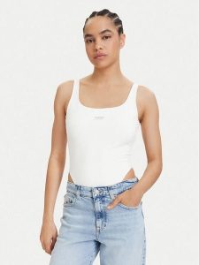 Tommy Jeans Body Metallic Logo DW0DW22311 Biały Slim Fit. Białe body i gorsety Tommy Jeans, bez wzorów, z jeansu. Za 249,99 zł.