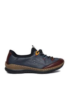 Rieker Półbuty CEO-N3271-35 Granatowy. Niebieskie półbuty Rieker, bez wzorów, ze skóry, bez obcasa, na płaskiej podeszwie, bez zapięcia. Za 349,99 zł.