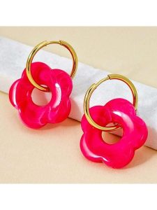 LA CHIQUITA Pozłacane kolczyki-kreole "Flower Drunk" rozmiar: onesize. Różowe kolczyki LA CHIQUITA, pozłacane. Za 109,26 zł.