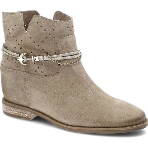 Beżowe Botki Damskie Carinii Codzienne Stylowe Buty. Brązowe botki Carinii, na wiosnę, z aplikacjami, bez obcasa, na koturnie, bez zapięcia. Za 309,00 zł.