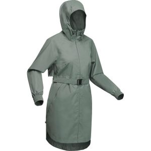 Kurtka turystyczna damska Quechua Raincut Long wodoodporna. Brązowe kurtki QUECHUA, m, bez wzorów, bez kaptura. Za 129,99 zł.