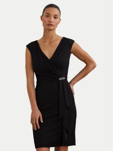 LAUREN RALPH LAUREN Sukienka koktajlowa 253906356002 Czarny Regular Fit. Czarne sukienki Lauren Ralph Lauren, bez wzorów, z syntetyku, wizytowe, bez kołnierzyka, bez ramiączek. Za 649,99 zł.