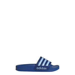Klapki Adilette Shower. Niebieskie klapki ADIDAS, bez wzorów, bez obcasa. W wyprzedaży za 85,02 zł.