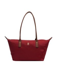 Tommy Hilfiger Torebka Popette East West Tote AW0AW19211 Czerwony. Czerwone shopper bag TOMMY HILFIGER, bez wzorów, z materiału, bez dodatków. Za 409,99 zł.