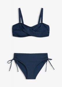 Bikini balkonetka (2 części) z połyskującego materiału. Niebieskie bikini bonprix, bez wzorów. Za 127,99 zł.