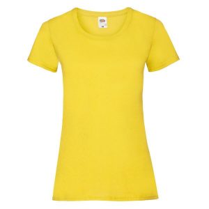 Koszulka Damska Valueweight. Żółte bluzki FRUIT OF THE LOOM, xs, bez wzorów, sportowe, bez kołnierzyka, bez ramiączek. Za 35,99 zł.